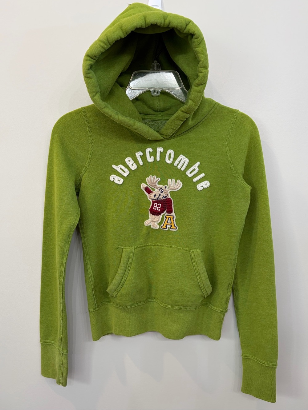 Abercrombie Kids Girls Green Pullover Hoodie Embroidered Moose Logo M
